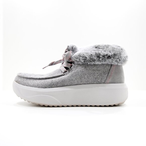 Skechers BOBS Skipper Wave Gray Suede Faux-Fur Lined Platform Booties - 7.5 - Picture 1 of 7